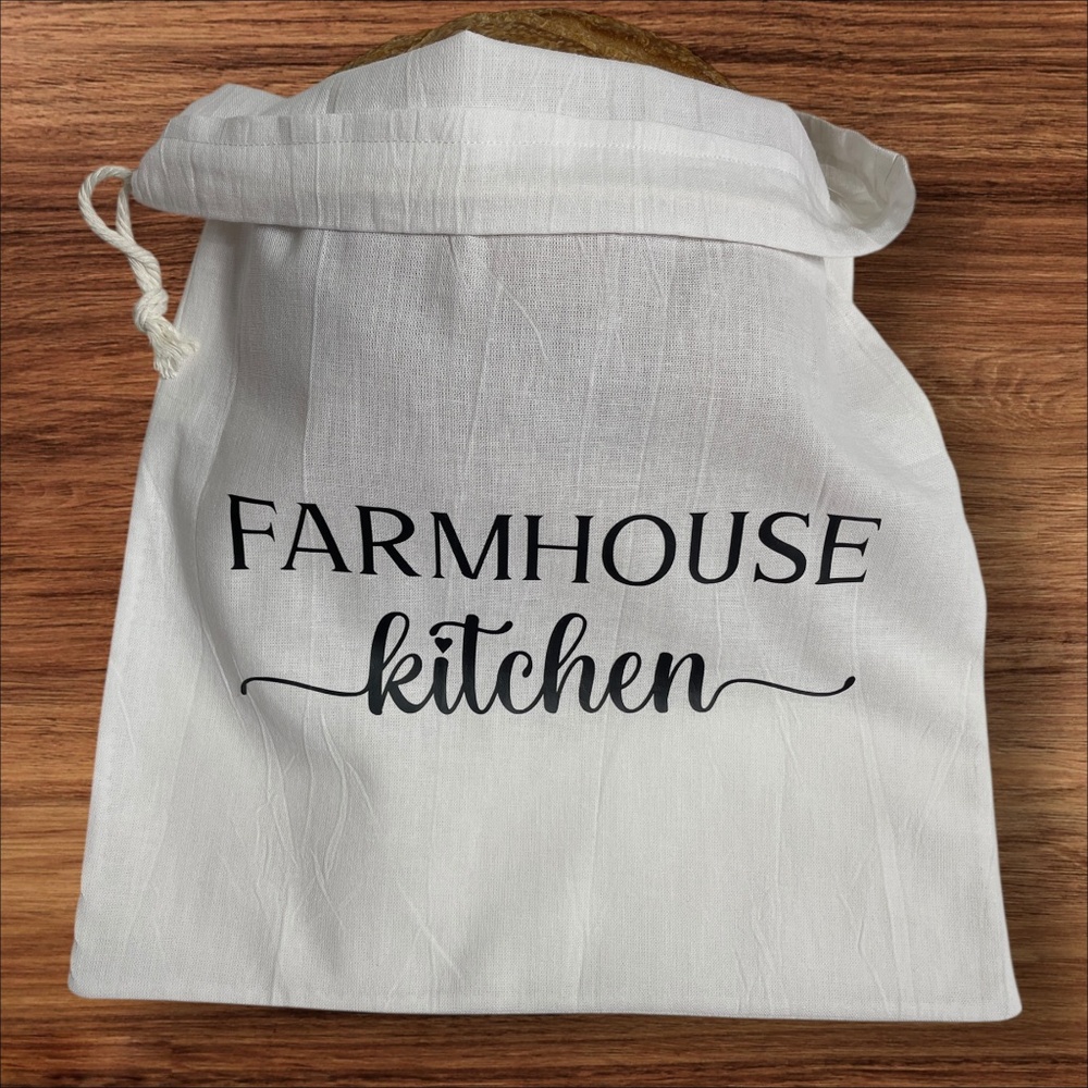 Farmhouse Kitchen Linen Sourdough Handmade Bread Bag, Reusable Cotton Bread Bag